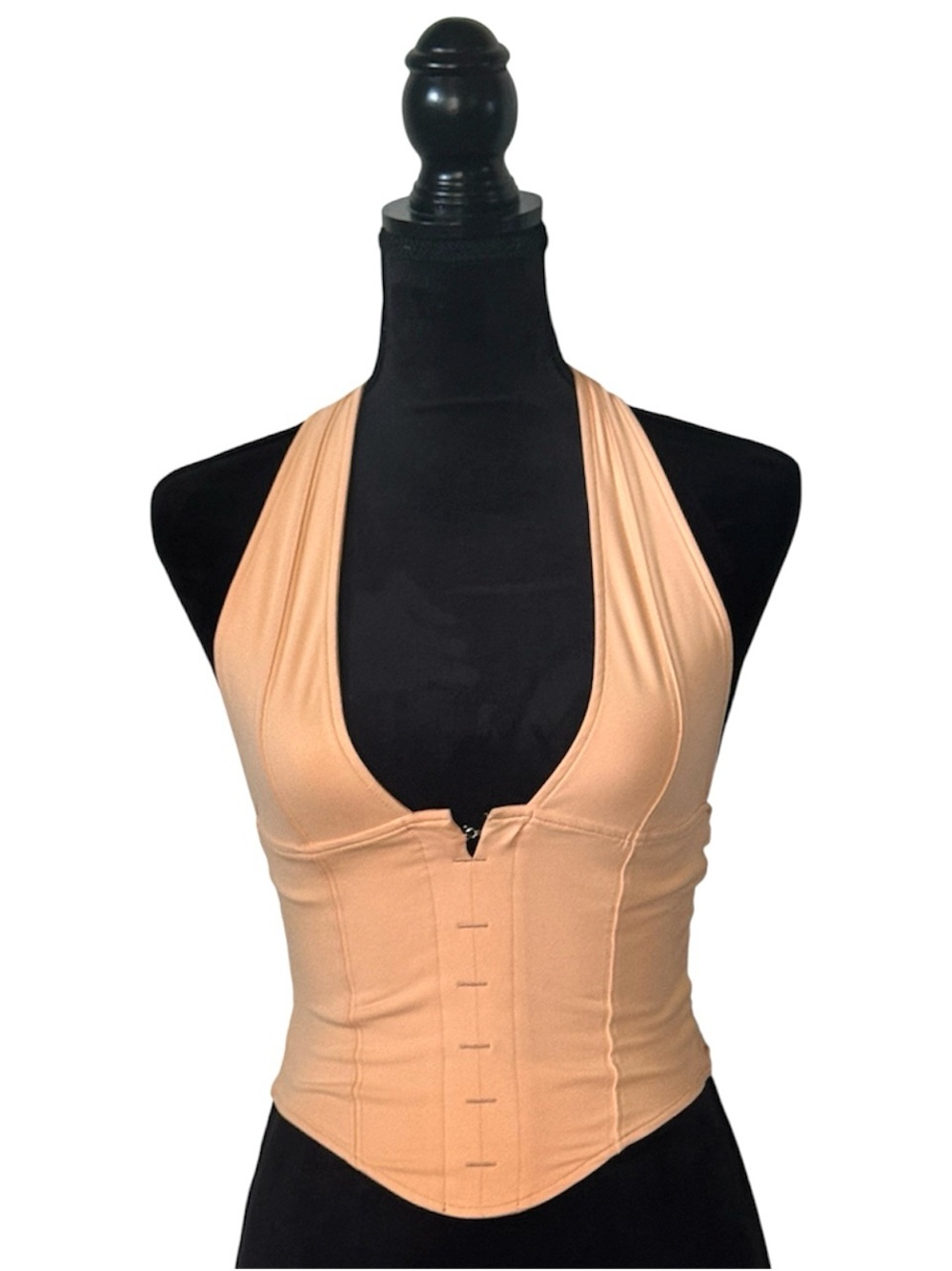 REORIA Peach Halter Deep V Neck Double Lined Corset Crop Top S - Picture 4 of 5